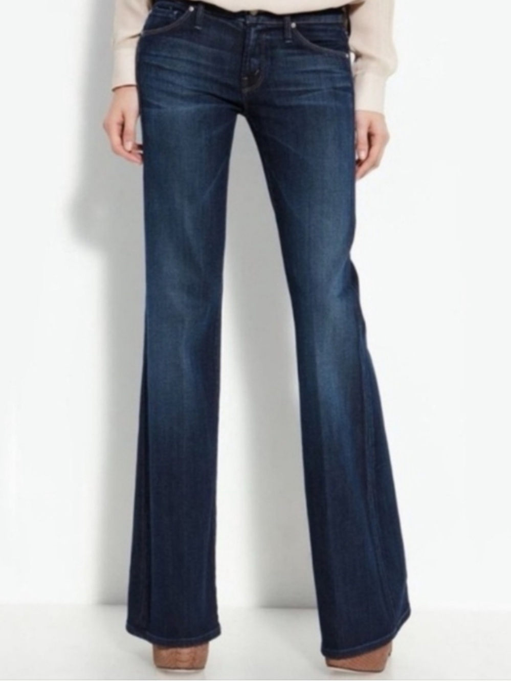 Mother denim y2k the wilder dark blue love flared potion low rise jeans size 28